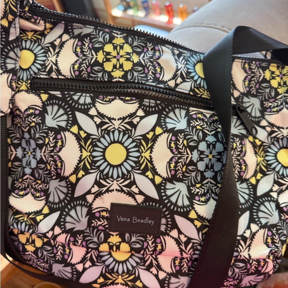 Vera Bradley Black and Yellow Crossbody Bag with Bold Floral Design